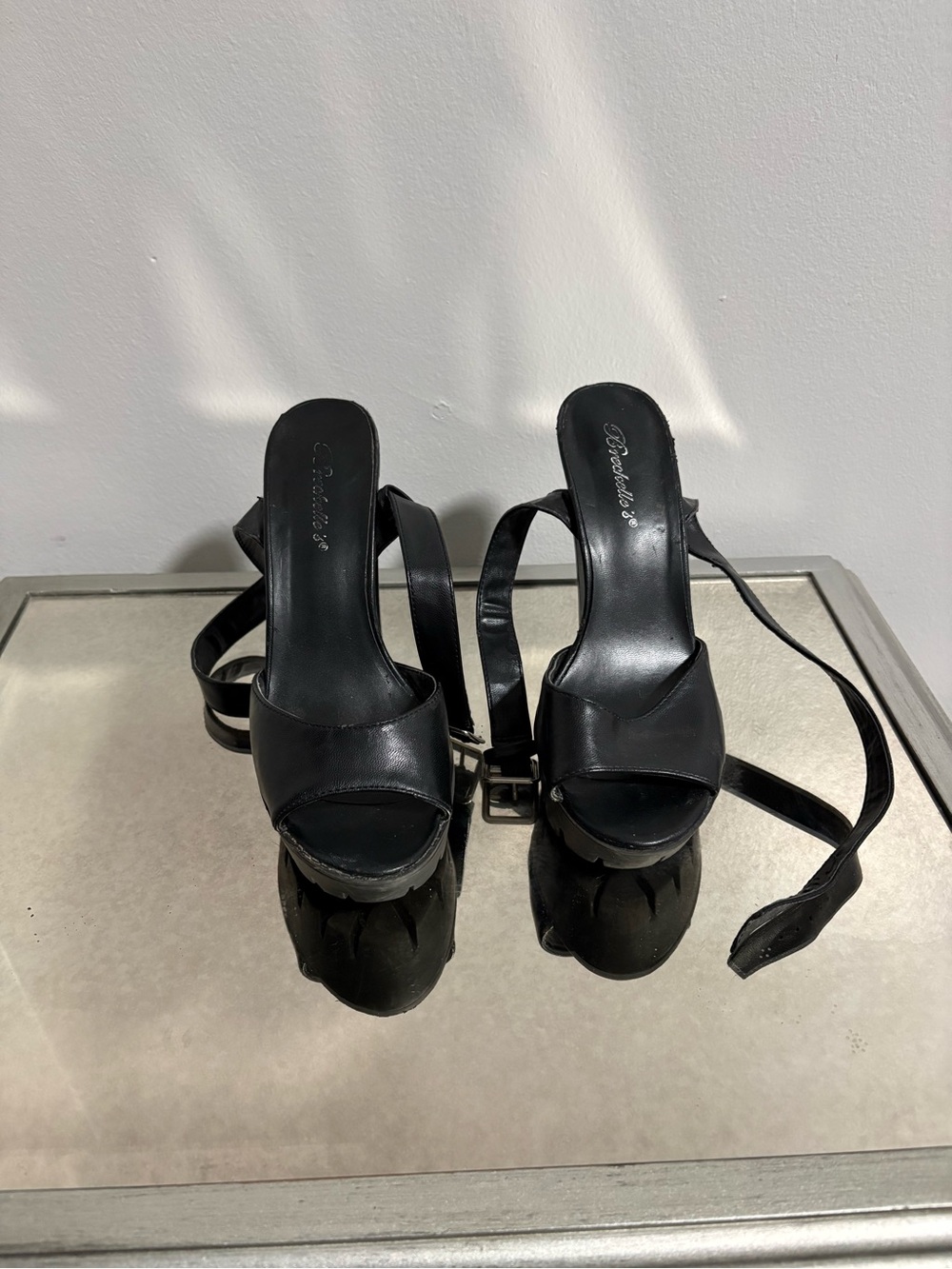 Black Strappy Platform Heels by